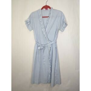 Vintage Evelyn Pearson Blue White Striped Long Wrap Dress 60s Size M
